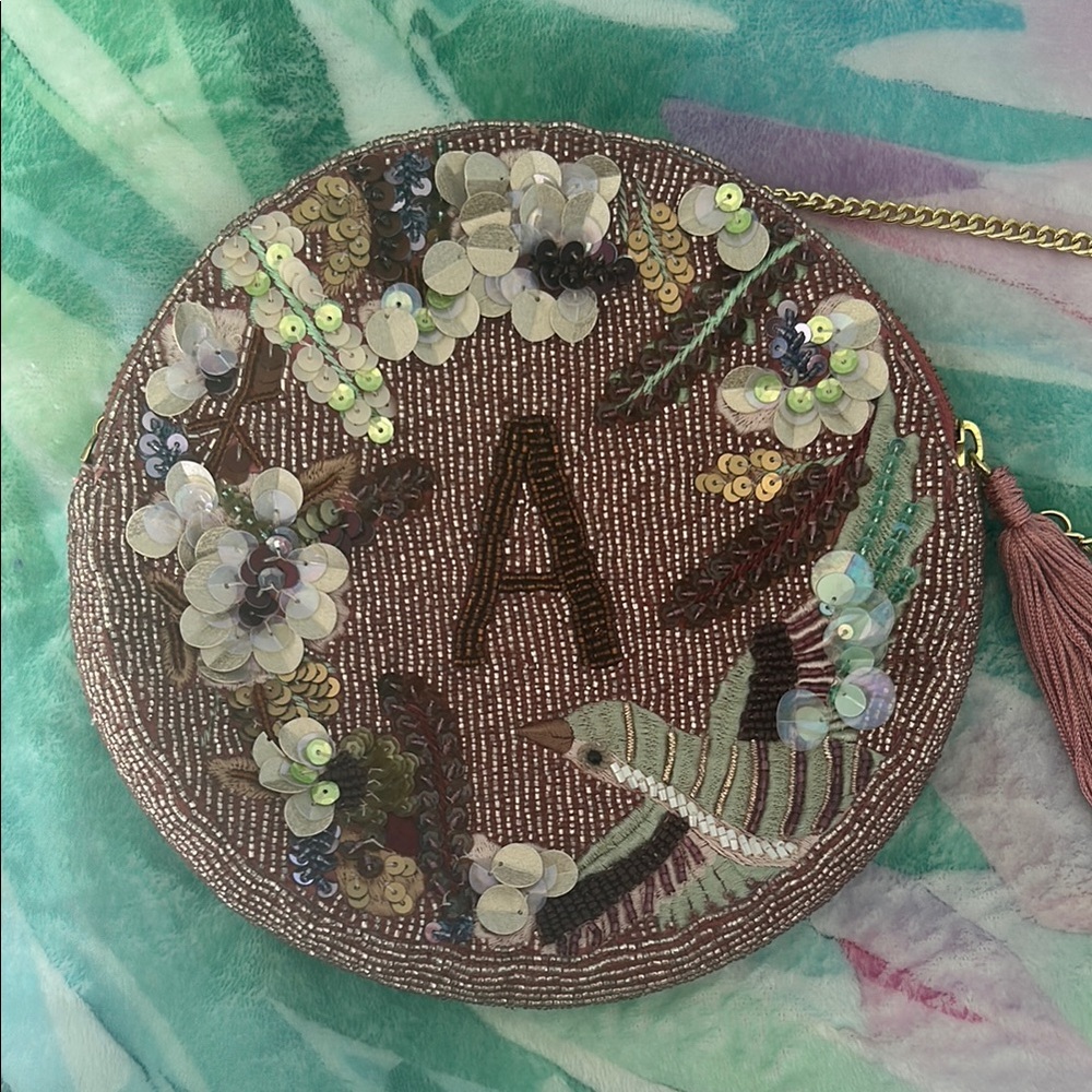 Beaded Round Crossbody with Tassel